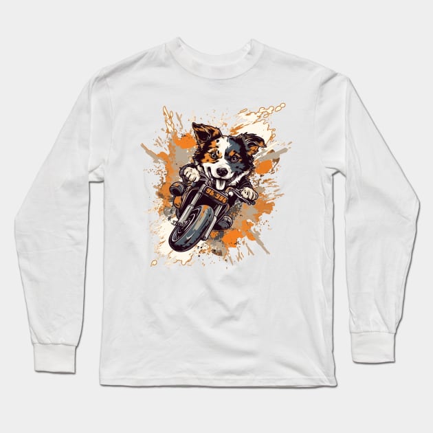 Border Collie on a Motorcycle: Fun and Adventure! Long Sleeve T-Shirt by Cute Dogs AI